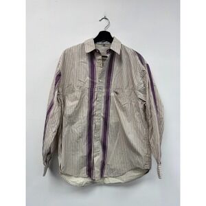 Vintage Marithe Francois Girbaud Shirt Large Beige Purple Stripe Button Front